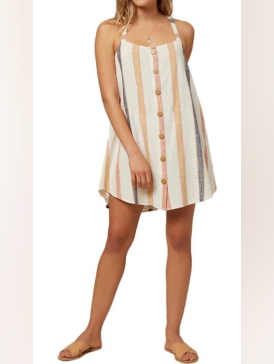 O'Neill Dresses & Skirts - O'Neill Drey Multi Striped Dray Mini Dress Cross Back Straps Size Small NWT